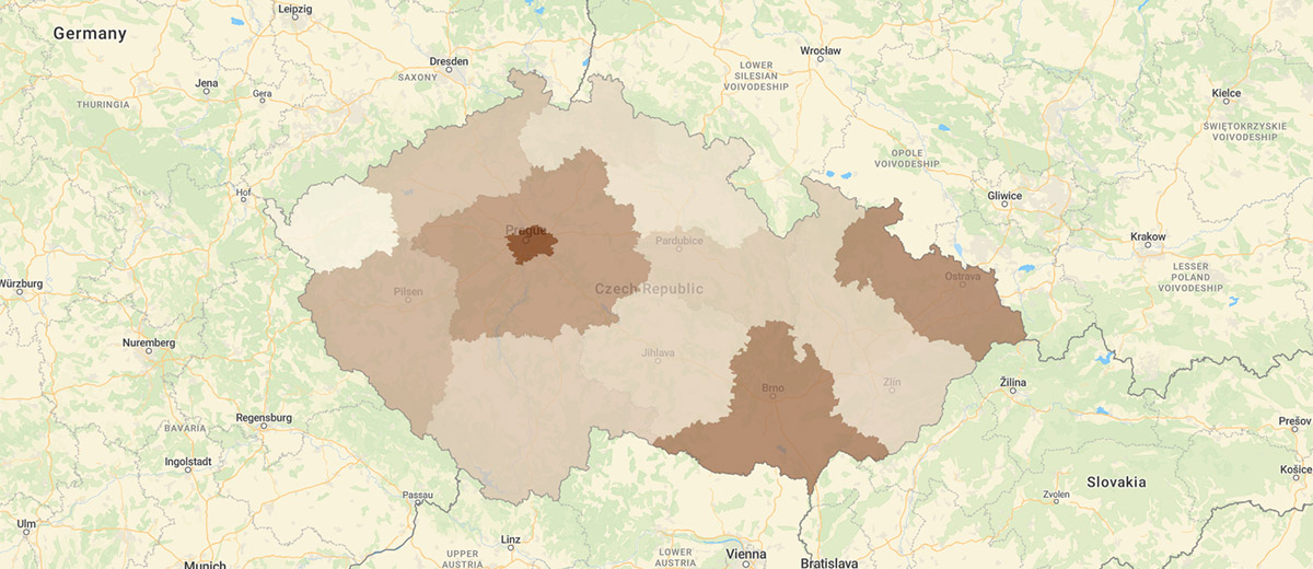 Mapa pracovních příležitostí v Česku podle krajů