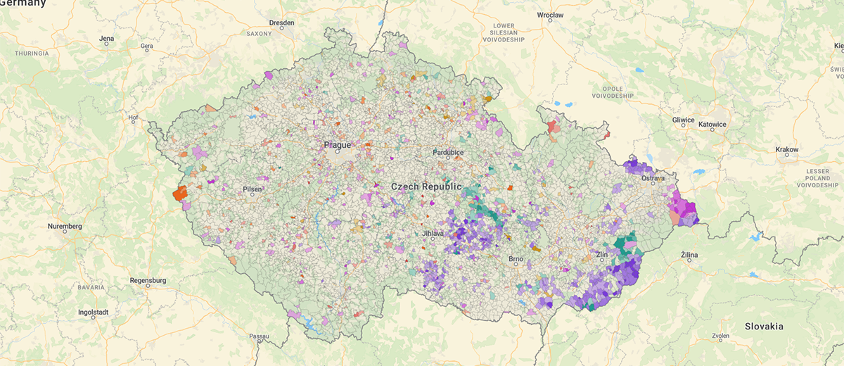 Náboženská mapa Česka podle obcí