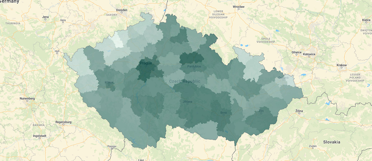 Mapa naděje dožití v Česku podle okresů