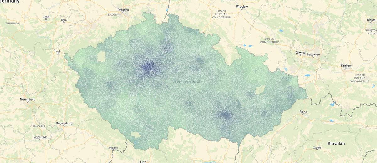Mapa průměrného nájemného v Česku
