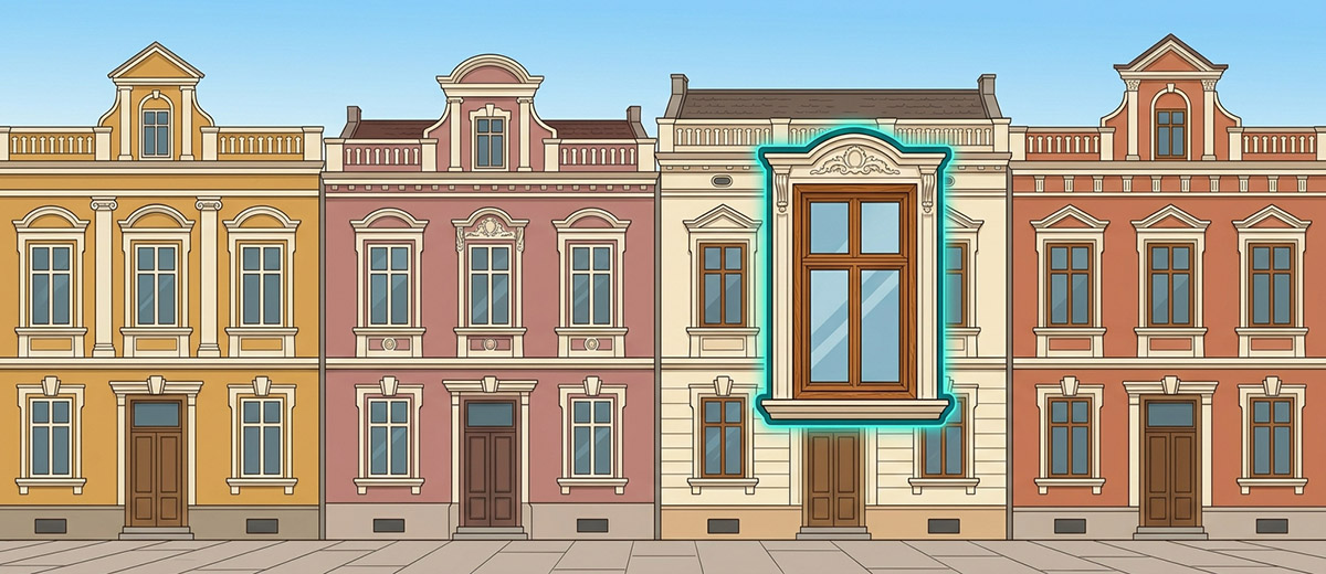 Historická ulice s chráněnými fasádami