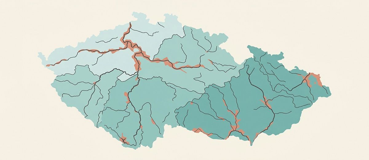 Povodňová mapa ČR — čtyři hlavní povodí