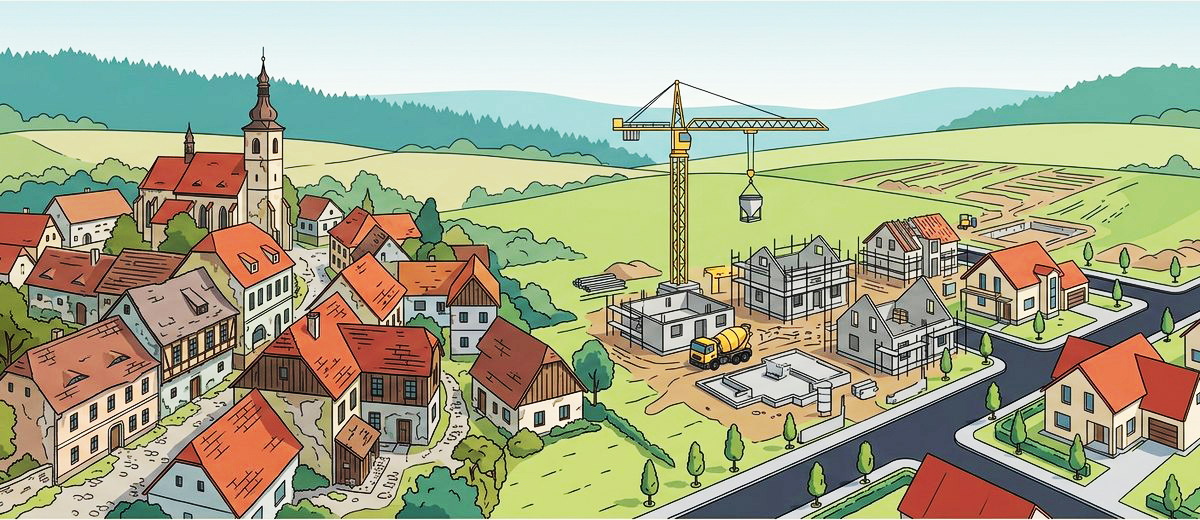 Nová výstavba rodinných domů na okraji vesnice