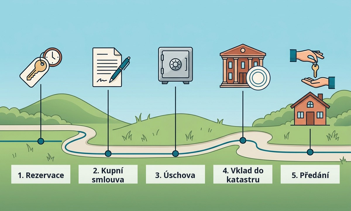 Cesta od rezervace přes úschovu a vklad do katastru k předání pozemku